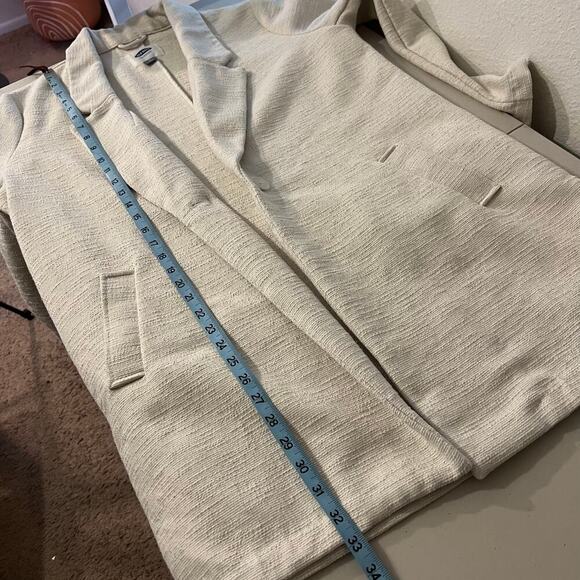 Old Navy Cream Textured Boucle Single Button Pockets Long Jacket Size Large - Picture 9 of 10